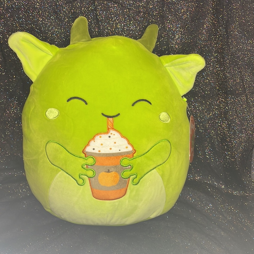 ⭐️BNWT 12” Fitzy the Goblin Drinking Pumpkin Latte Squishmallow First to market!
